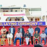 Dr. Mikah O. Nyaberi, PhD, CEO KFIC, Soipan Tuya, Cabinet Secretary for Defence, and Hon. Hassan Ali Joho, Cabinet Secretary for Mining, Blue Economy and Maritime Affairs alongside other dignitaries during Keel laying Ceremony in Kisumu